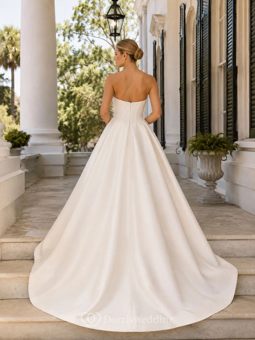 Prinzessinnen-Trägerloses Ballkleid aus Satin mit Herzausschnitt – Perfekt für eine Hochzeit im Ausland view 2