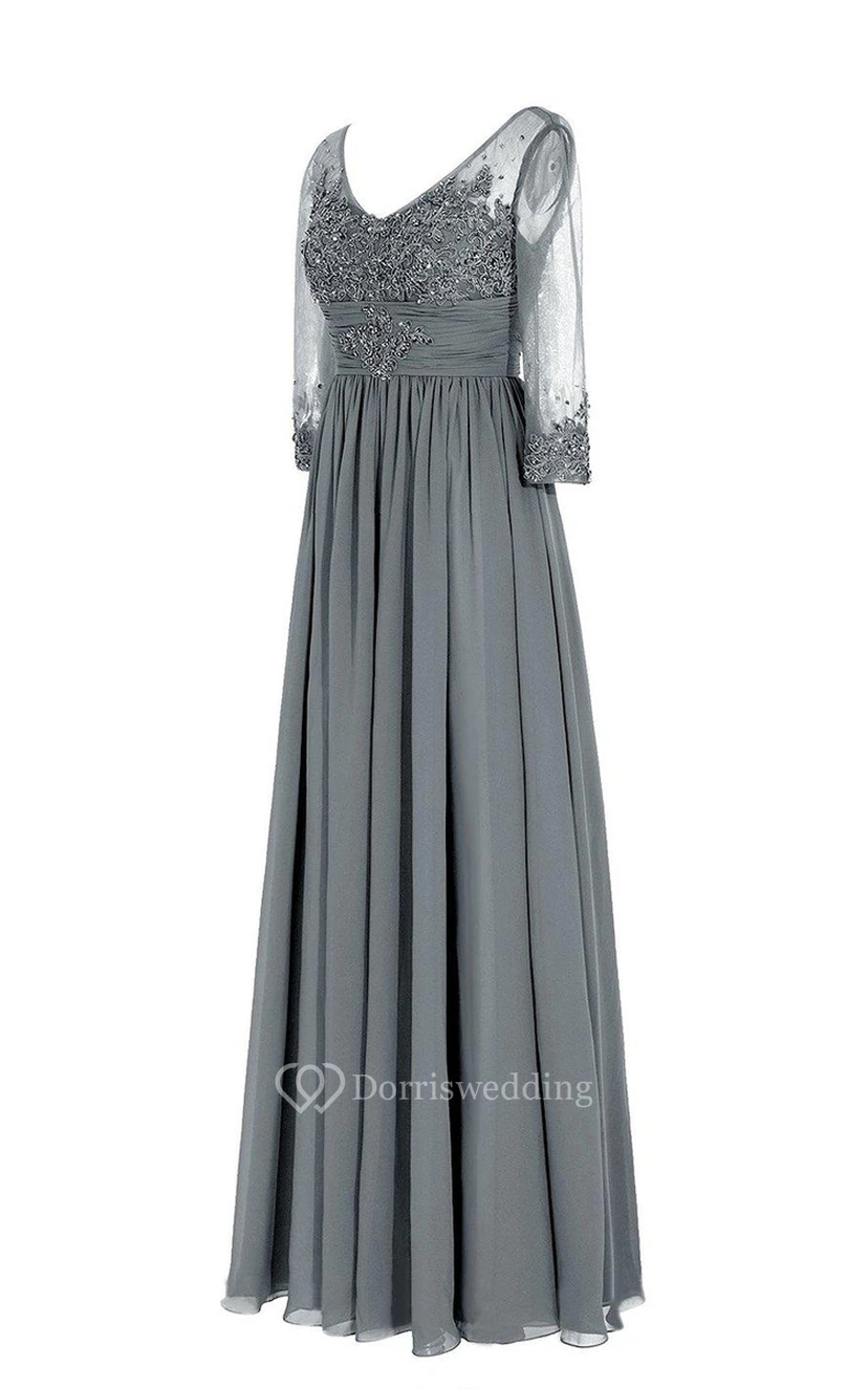 Robe en mousseline à manches 3-4 en V avec manches illusion view 3