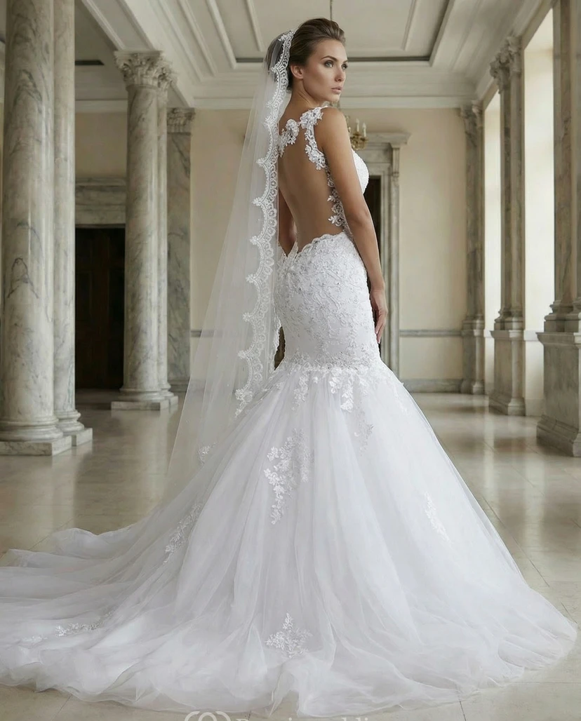 Mermaid Bridal Detachable Dress with Matching Wedding Veil view 3