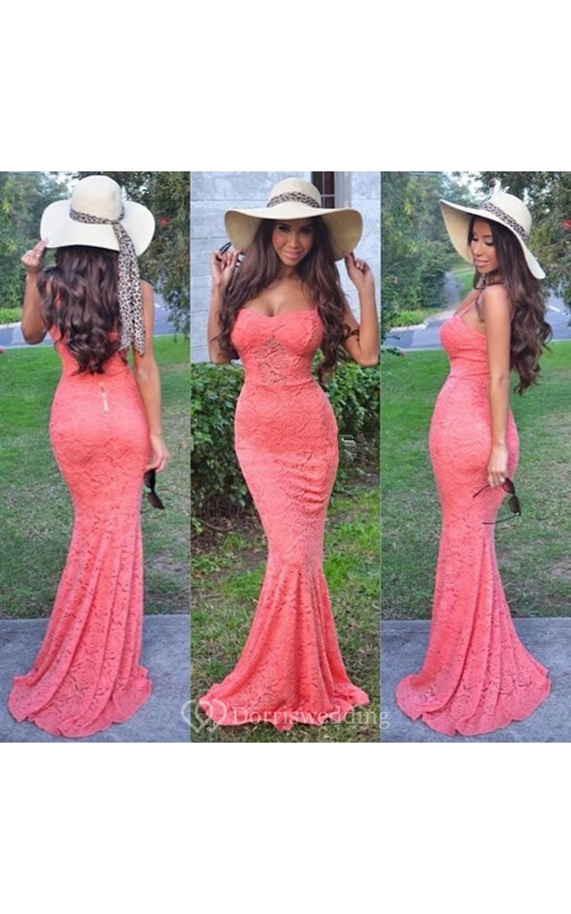 Lovely Lace Spaghetti Straps Sweetheart Prom Dress Mermaid view 2