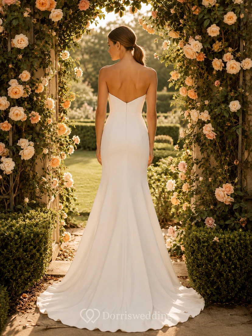 Simple Sweetheart Mermaid Garden Elopement Minimal Bridal Gown view 2