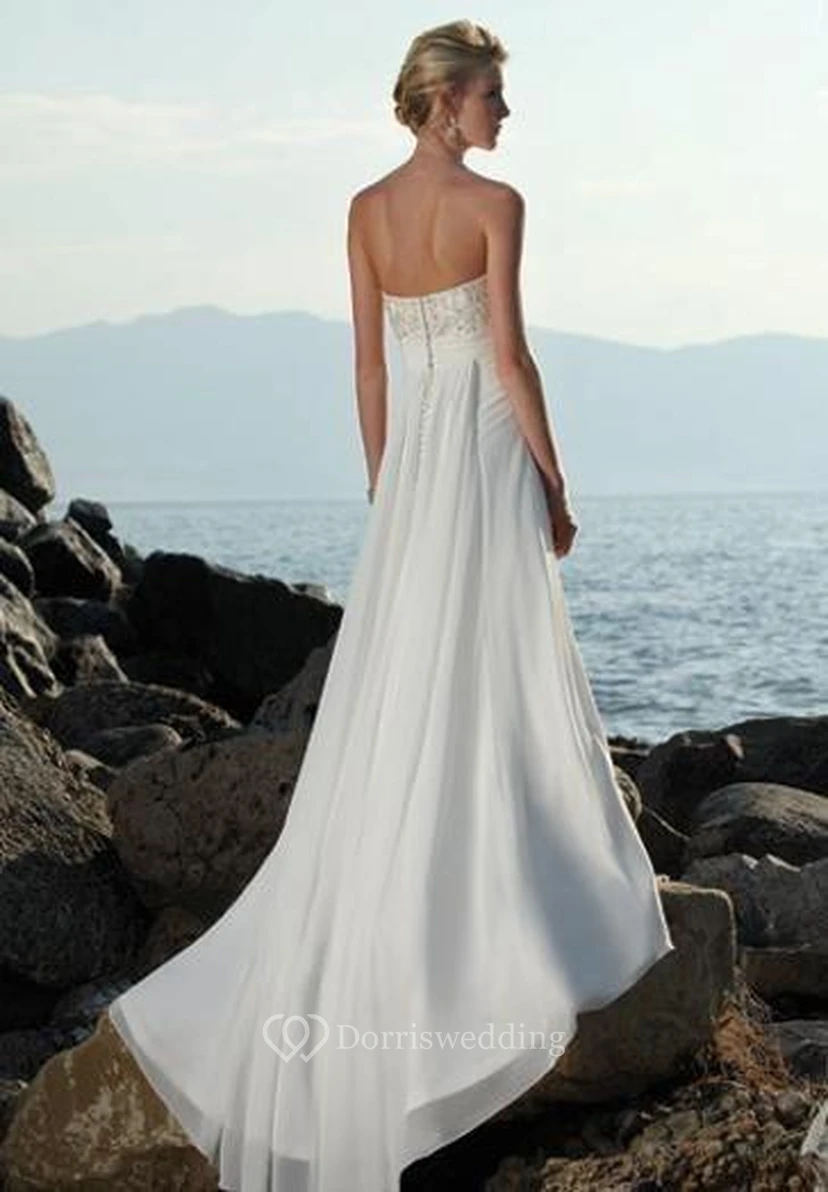 Beautiful Strapless A-Line Beach Chiffon Simple Wedding Dress view 2