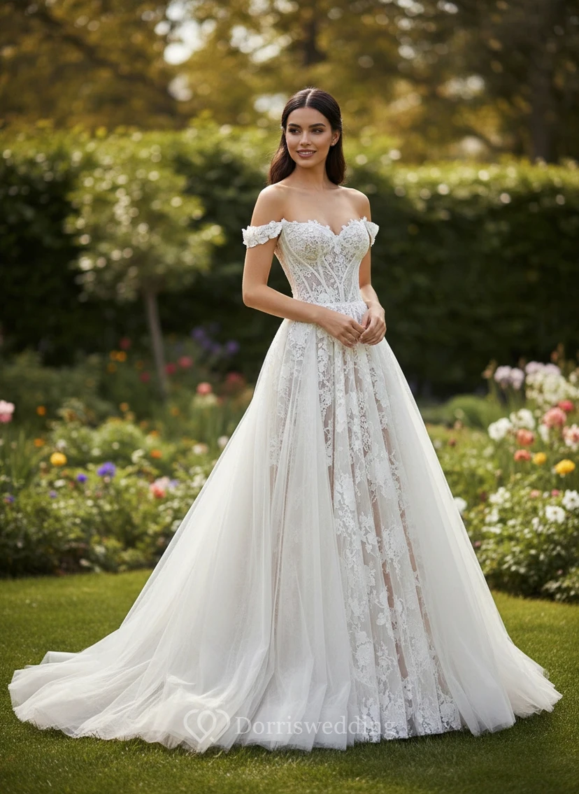 Robe de bal romantique en tulle à épaules dénudées