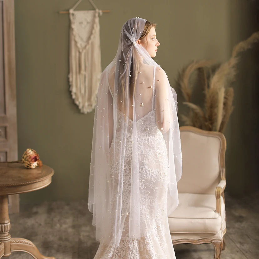Elegant Vintage Tulle Beaded Veil view 2