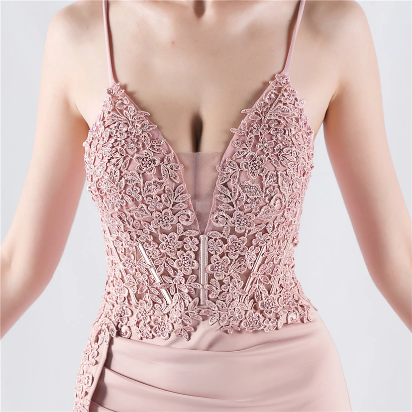 Heavy Hot Diamonds And Flower-Set Waisted Fishbone Satin Evening Dress Annual Meeting Wedding view 17