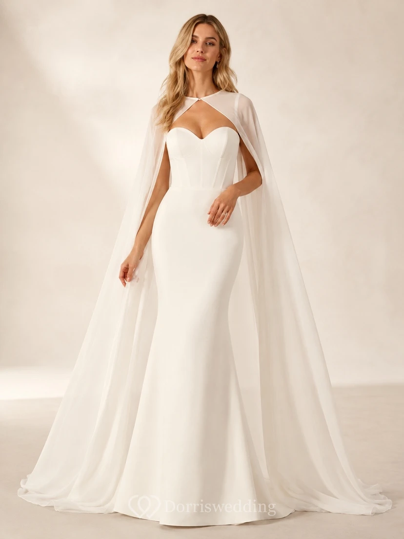 Simple Square Sheath Neck Satin Bridal Classic Wedding Dress