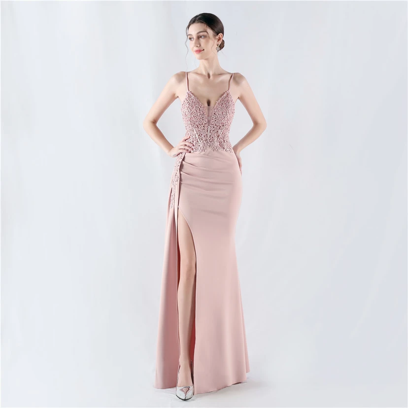 Heavy Hot Diamonds And Flower-Set Waisted Fishbone Satin Evening Dress Annual Meeting Wedding view 10