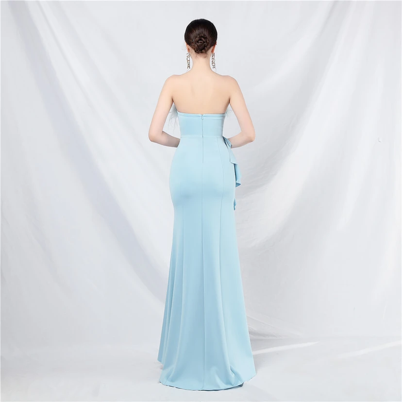 Crafted Custom-Made Ostrich Hair Off-Shoulder Tube Top Dinner Celebration Wedding Dress view 24