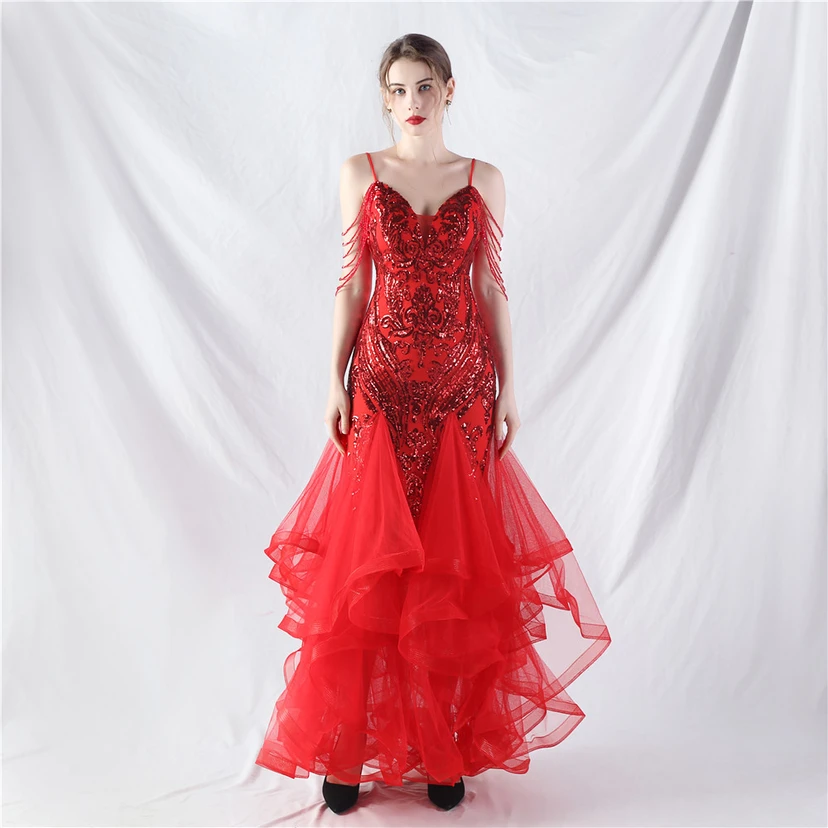 Handgefertigte Perlen, festes Netz, Positionierungsblumenperlen, Spleißnetz, heißes Tanz-Feier-Performance-Kleid view 34