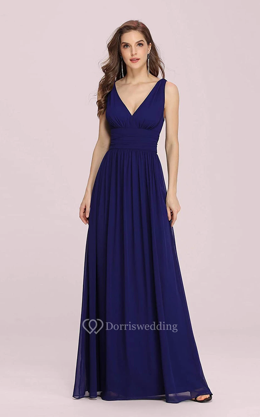 Casual Chiffon V-neck A Line Sleeveless Evening Dress With Ruffles view 13