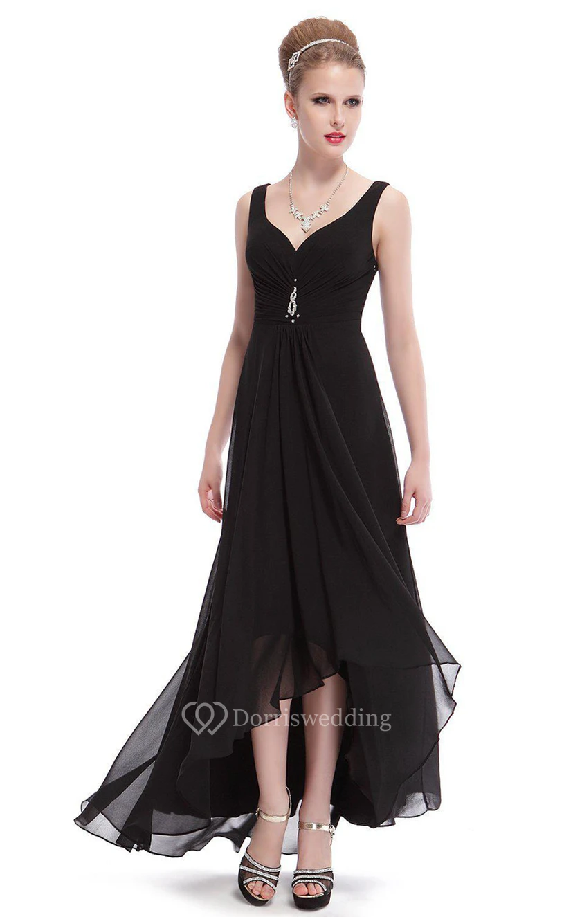 Sleeveless Asymmetrical Chiffon Dress With Illusion Style view 6