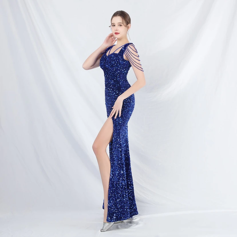 Ladies And Celebrities Formal Occasions Velvet-Bottomed Hand-Beaded Long Evening Dress view 31