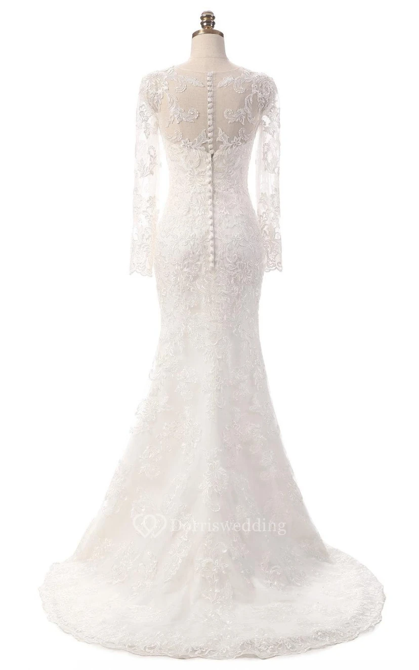 Meerjungfrauenkleid mit langen Ärmeln aus Spitze und Stickereien mit Illusionseffekt view 2