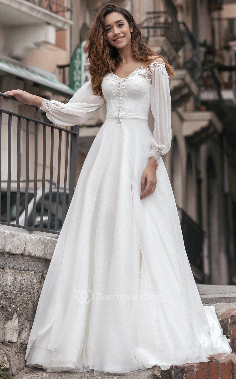 Vintage Meerjungfrauen-Chiffon-Brautkleid mit schulterfreiem Ausschnitt und Schleppe