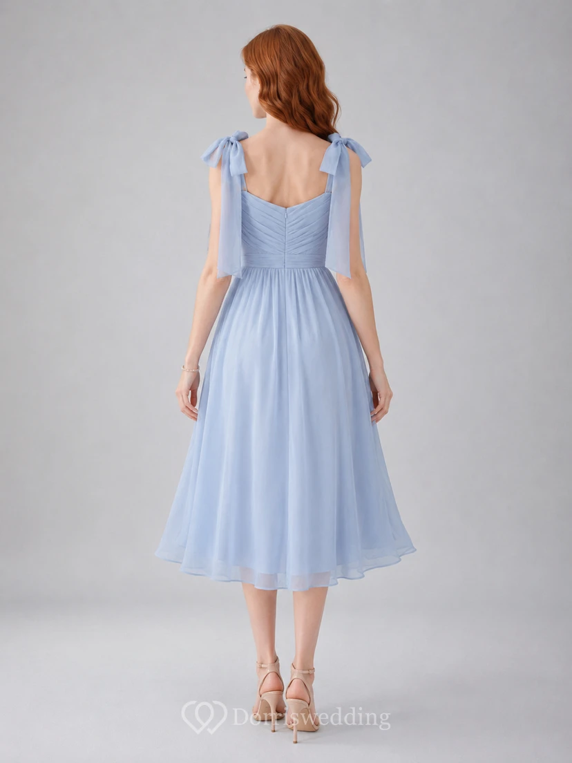 Robe midi en tulle bleu ciel à bretelles nœud view 2
