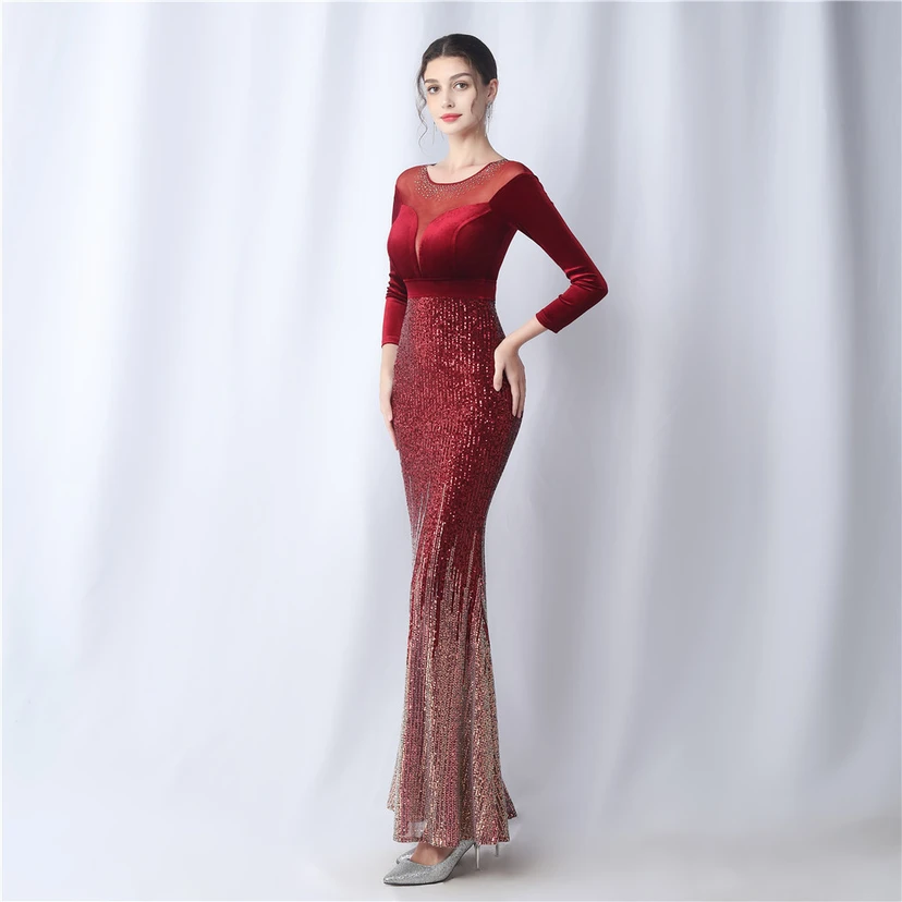 Long-Sleeved Fishtail Evening Dress High-End Atmosphere Elegant Banquet Temperament Velvet Aura Queen view 2