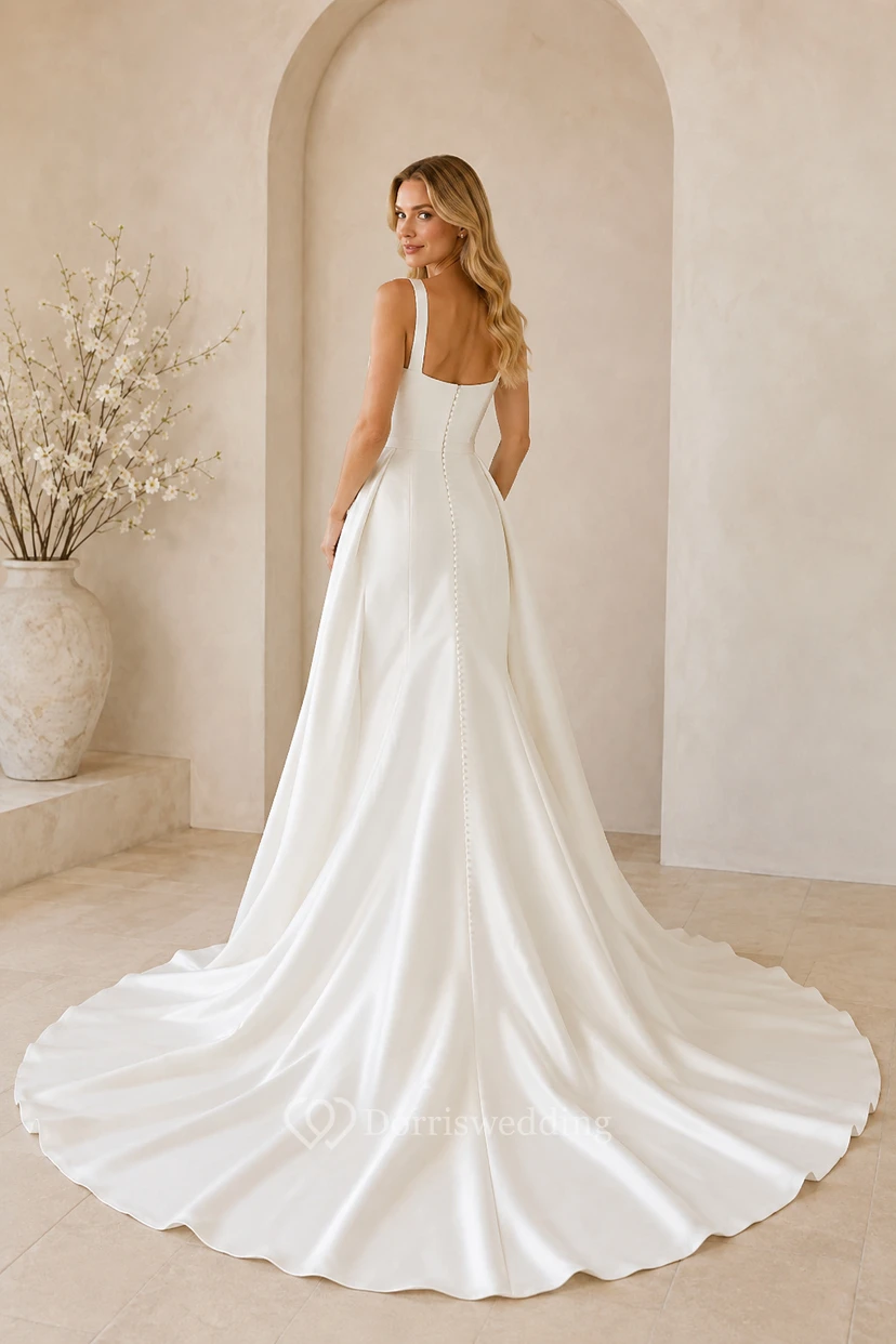 Robe de mariée sirène en satin, bustier cœur, traîne view 2