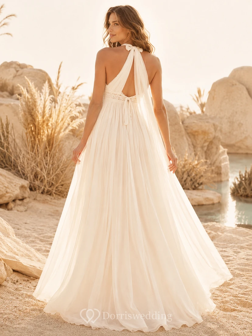 Maternity Halter V-Neck Empire Chiffon Backless Wedding Dress view 2