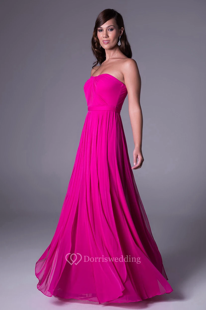 A-Line Long Pleated Sleeveless Strapless Chiffon Bridesmaid Dress