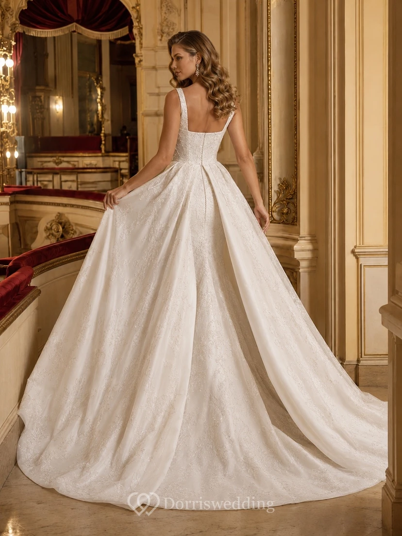 Vestido de novia formal de corte A sin mangas con escote cuadrado y cuello cuadrado de lujo. view 2