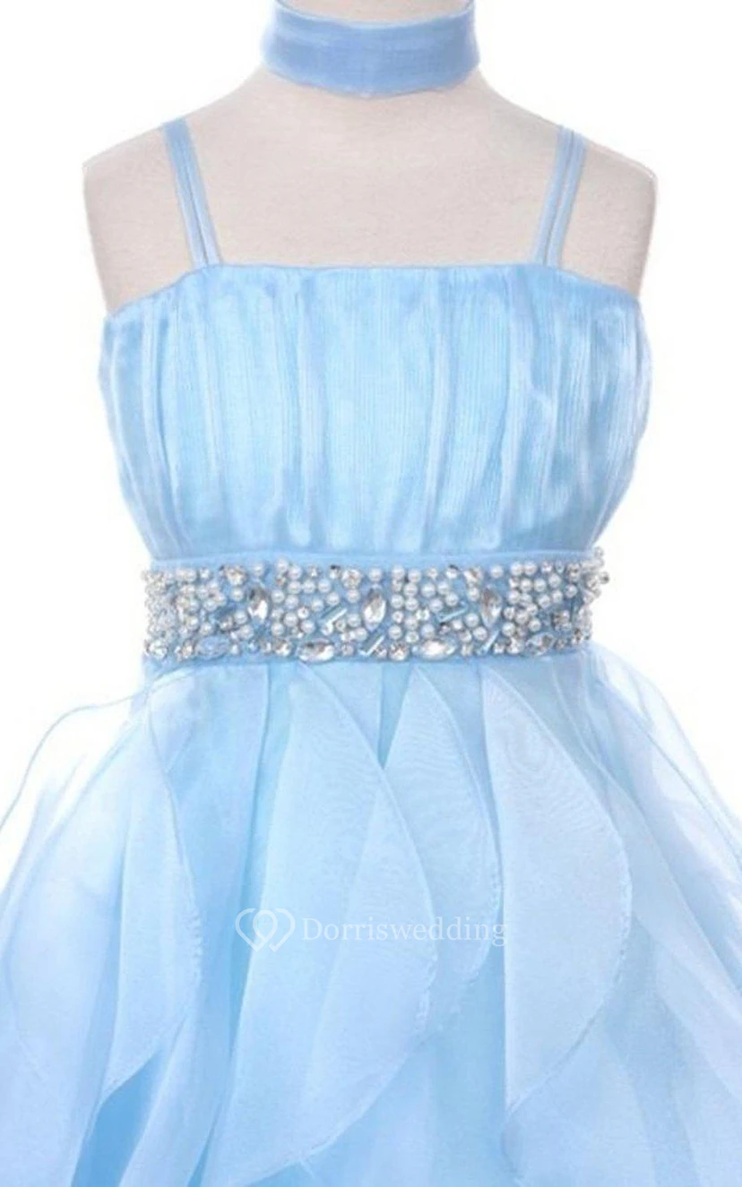 Vestido sin mangas de corte A con volantes y abalorios. view 4