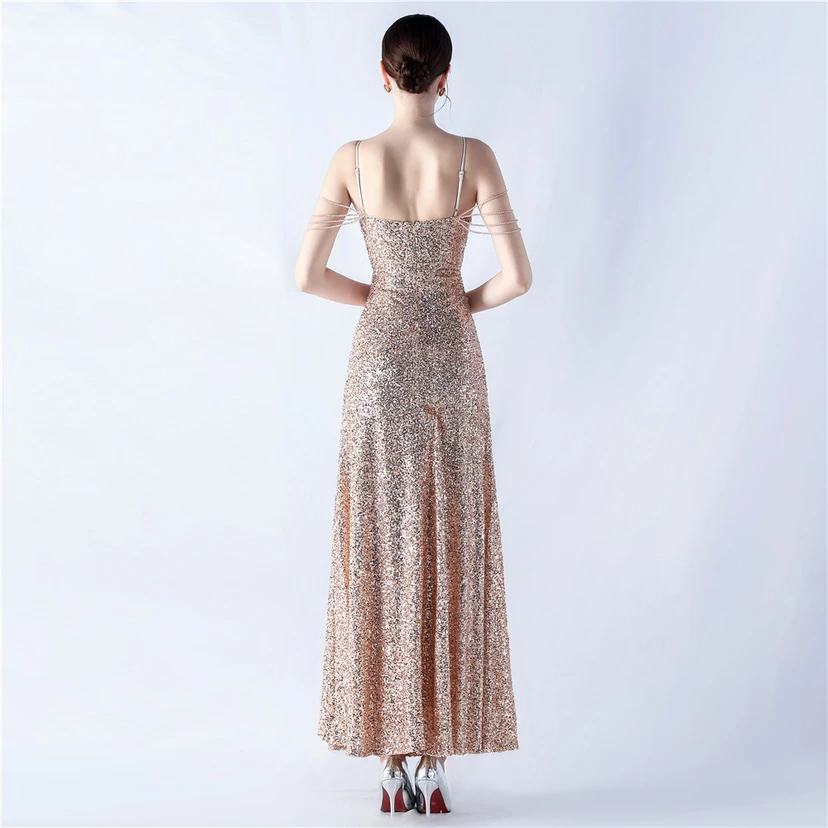 Sling A-Line Large Swing Mesh Sequin Evening Dress view 38