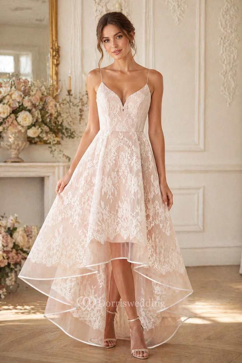 Kurzes, ärmelloses Vintage-Brautkleid mit asymmetrischem Saum und Blumenmuster, A-Linie, hochgeschnitten, mit Spitze und Blumen