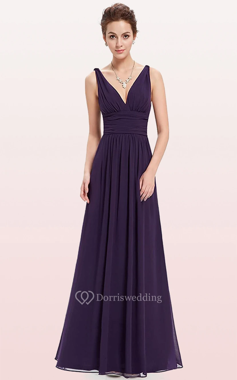 Casual Chiffon V-neck A Line Sleeveless Evening Dress With Ruffles view 12