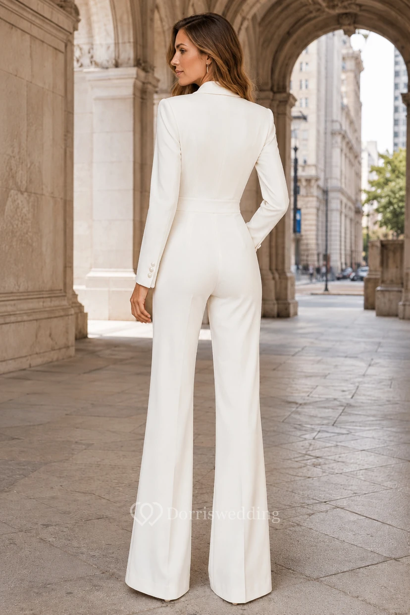 Langärmliger Blazer-Jumpsuit im Hochzeitsstil mit tiefem V-Ausschnitt view 2