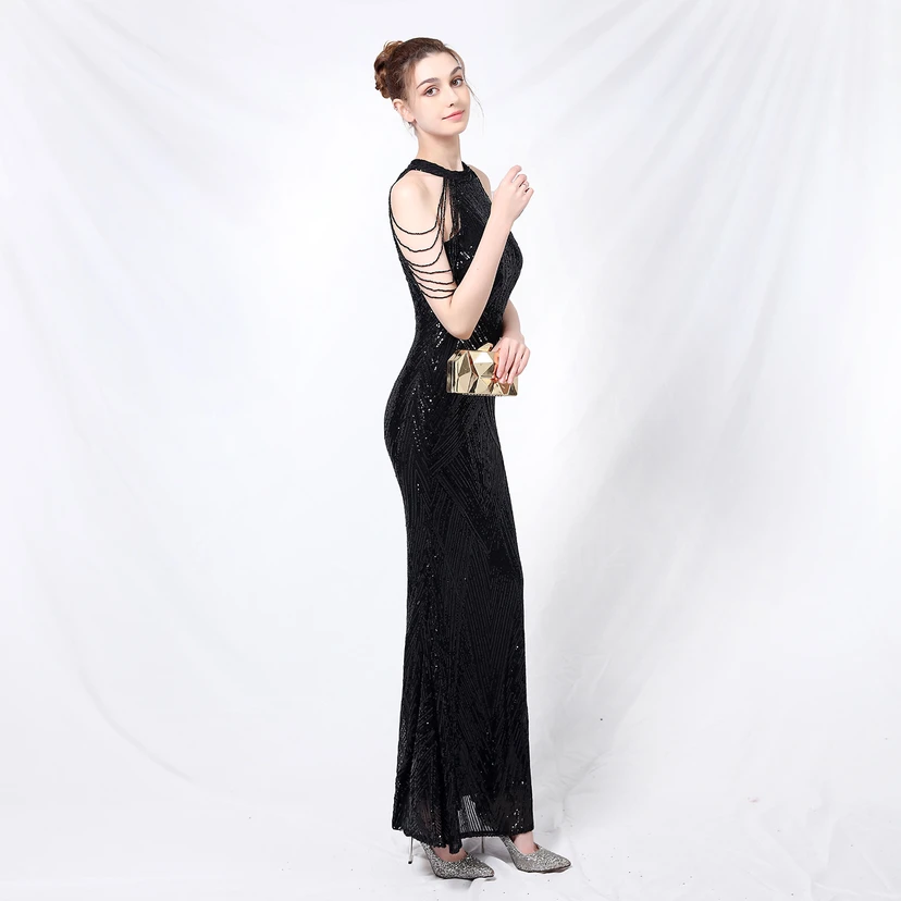 Robe de soirée élégante à col halter et sequins, allure de reine, style banquet, longue robe de soirée sirène à sequins, style star, glamour et décontracté. view 12