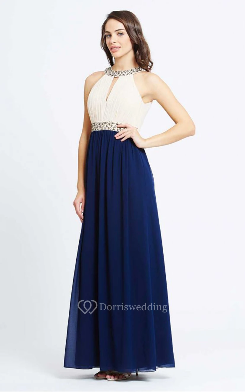 Beading-Neck A-Line Gown With Has Keyholes Beading Sash view 3