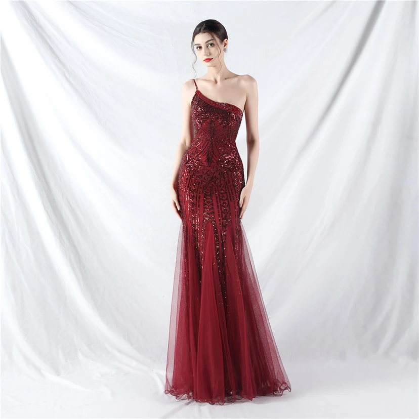 Crafted Beaded Positioning Flower Beads Splicing Mesh Gauze High-End Evening Dress view 51
