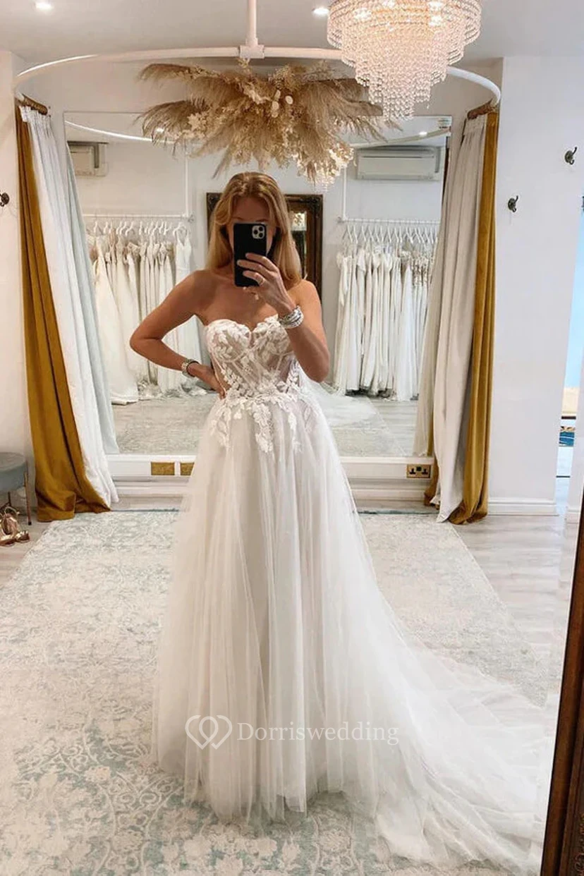 Tulle Sweetheart Criss-cross Empire Wedding Dress