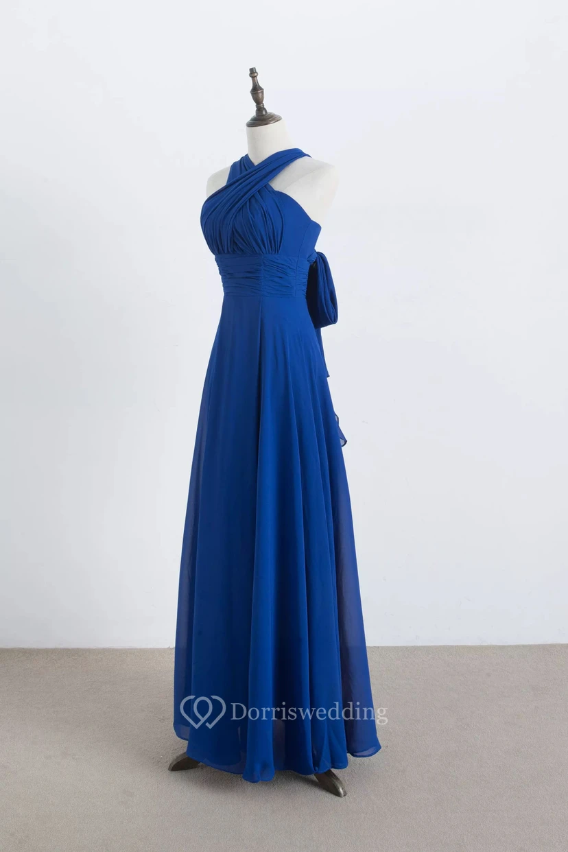 A-Linien-Brautjungfernkleid aus Chiffon, ärmellos, bodenlang und mit Falten, Neckholder view 4