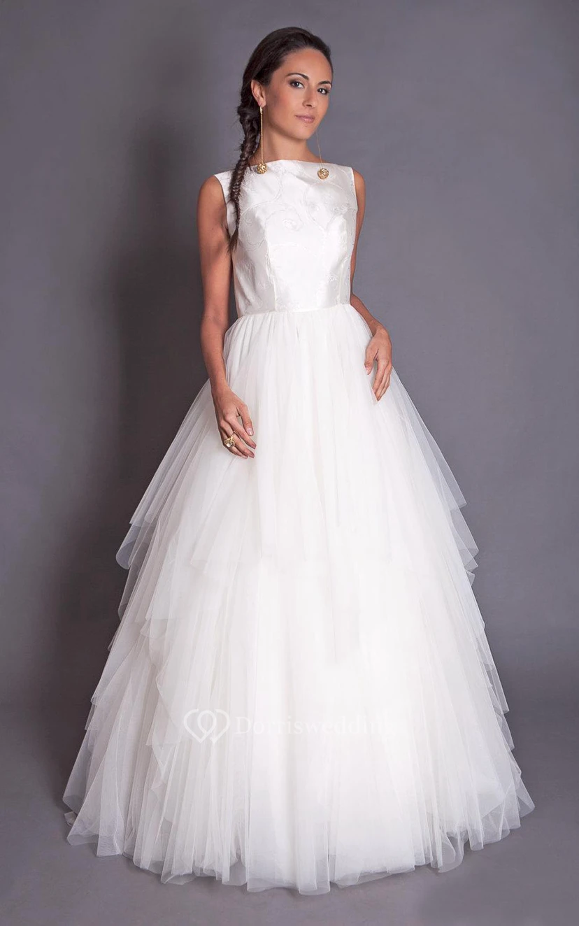 High Neck Sleeveless A-Line Tulle Dress With Tiers view 2