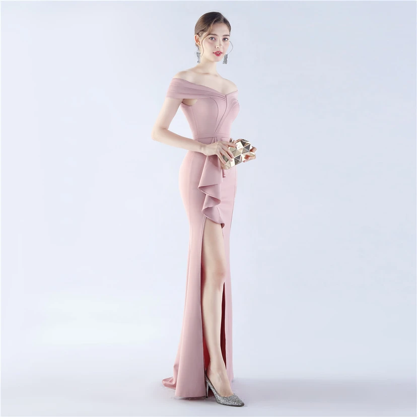 Klassisches langes Abendkleid aus Satin mit One-Shoulder-Ausschnitt view 58