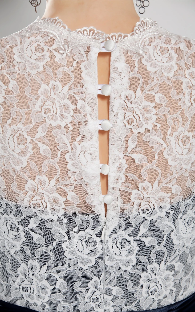 Robe longue bicolore à col en V et haut en dentelle view 3