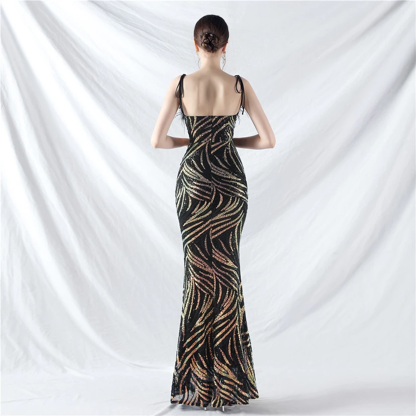 Double-Binding Rope-Binding Craft-Made Ostrich Feather Encrypted Laminated Beads High-End Evening Dress view 16