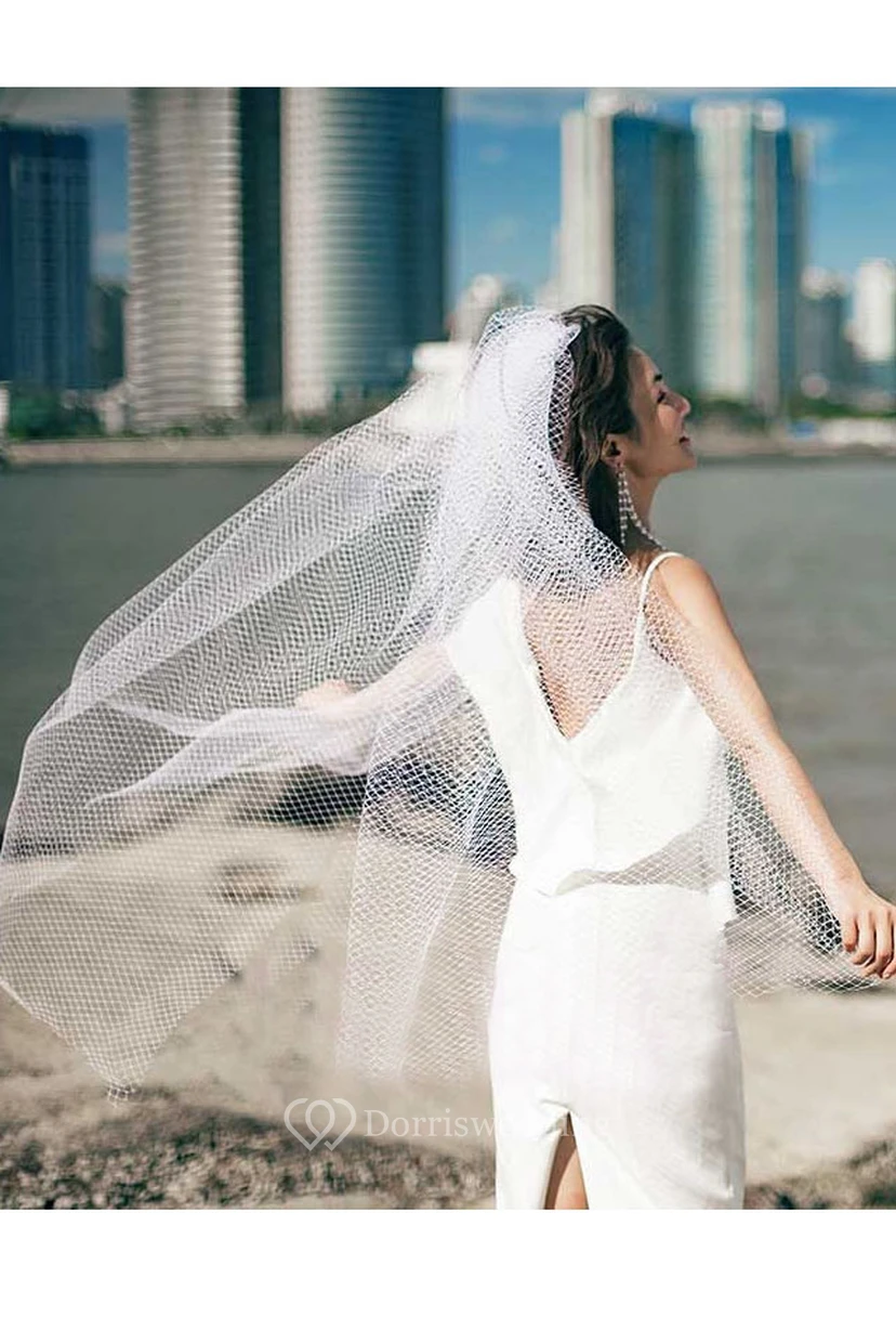 Fairy Mesh Fingertip Length Wedding Veil view 2