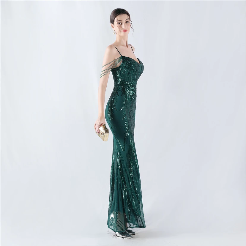Waist-Reduced Fishbone Shaping Positioning Flower Sequined Anchor Sexy Beaded Suspender Evening Dress view 74