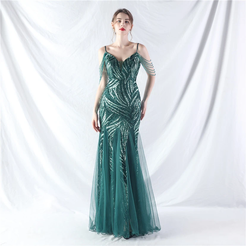 Layered Beads Spliced ​​Mesh High-End Evening Dress view 94