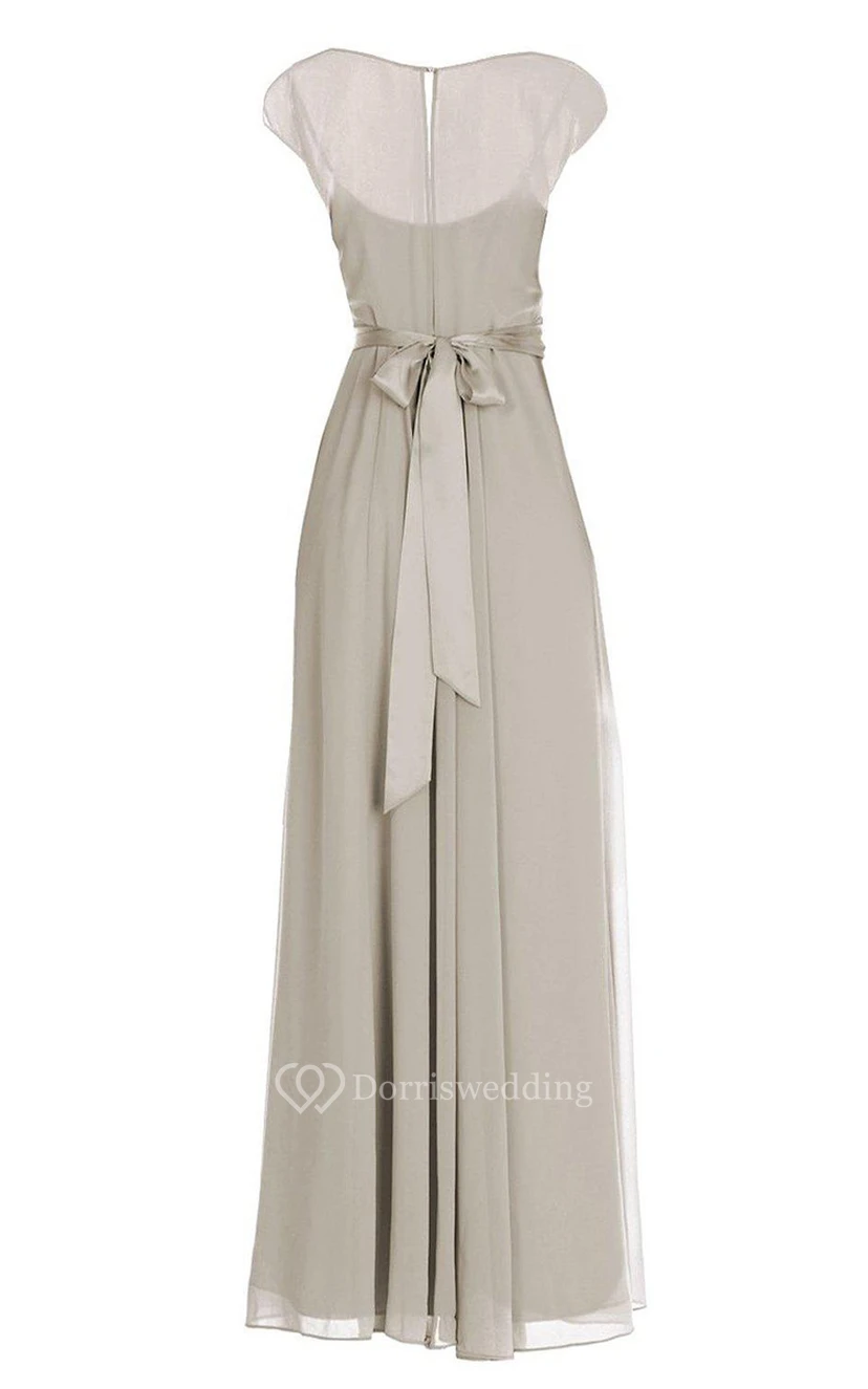 Robe en mousseline à manches courtes avec corsage illusion et nœud view 2