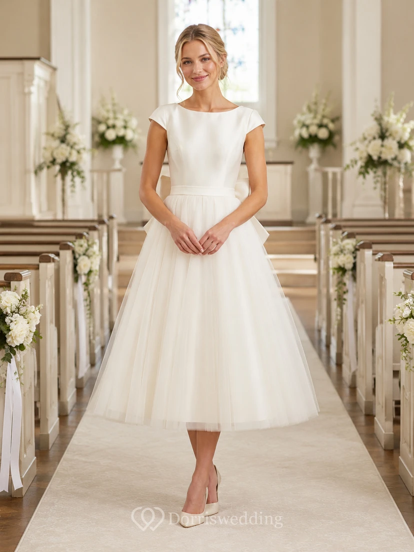 Bateau Neck Bow Waist Tulle Flower Girl Dress