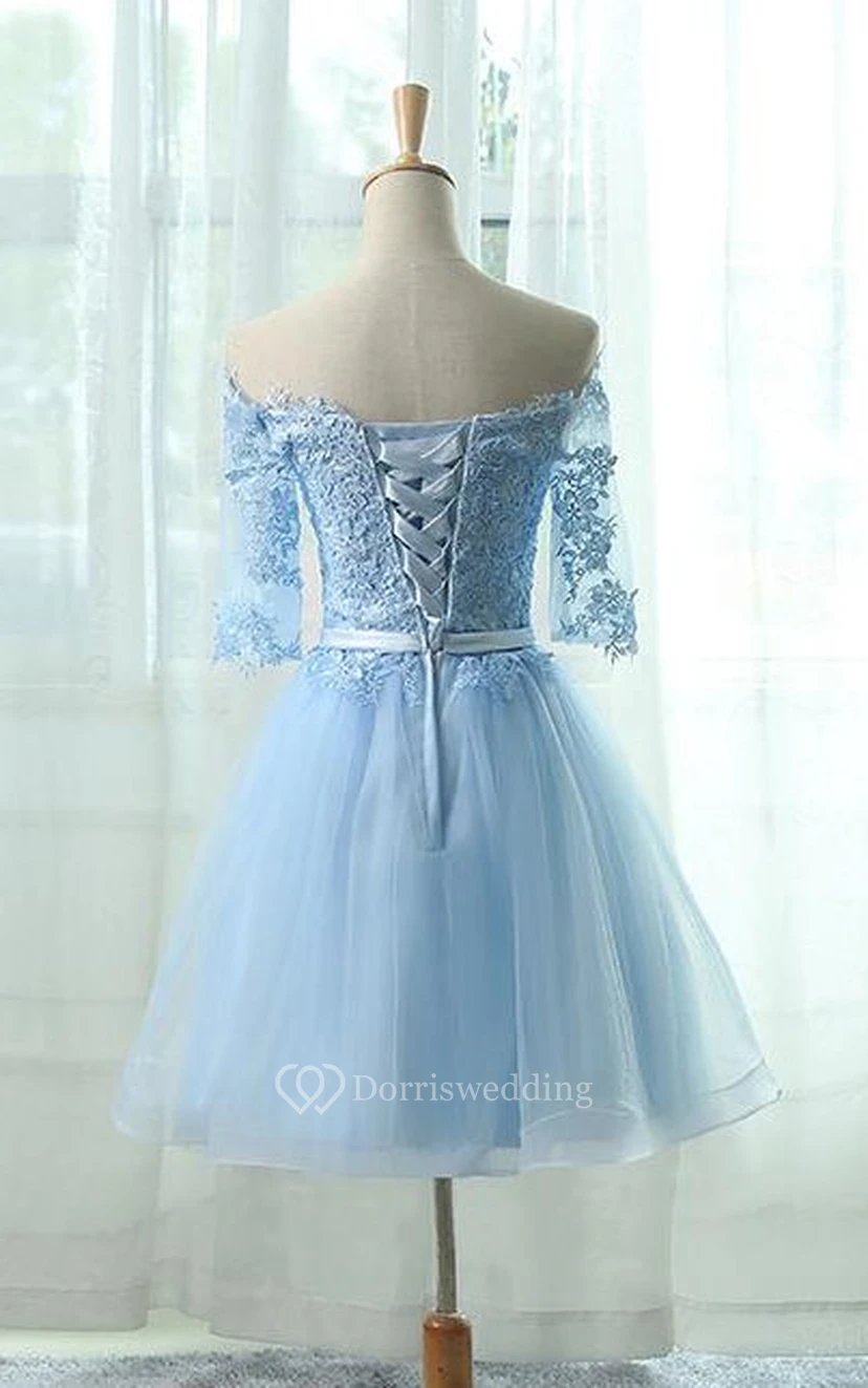 Adorable Off Shoulder A-line Organza Lace Applique Dress view 2