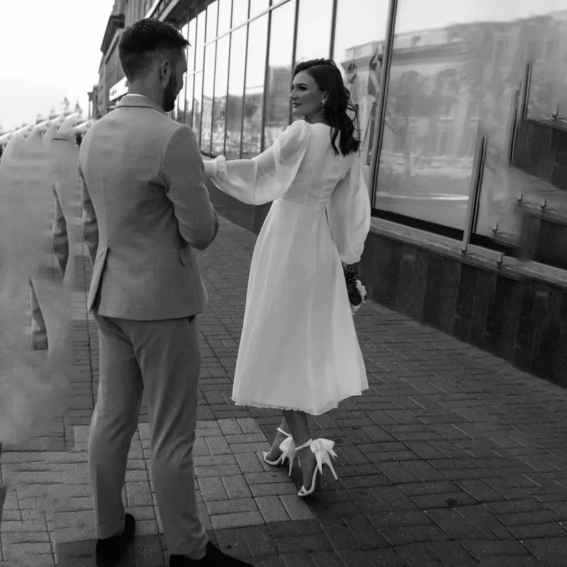 Timeless Sheer Sleeve Empire Waist Wedding Dress with V-Neck view 2