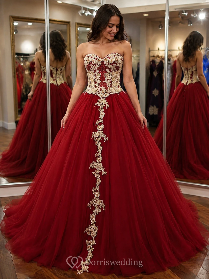 Langes Ballkleid mit Applikationen, Reißverschluss und Schnürung am Rücken aus Tüll und Spitze view 8