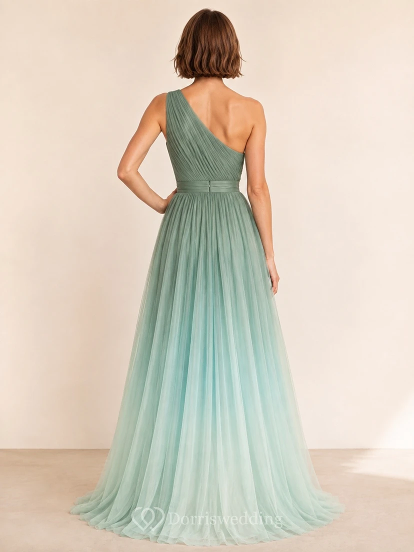 Mint Aqua Gradient Spaghetti Strap Tulle A-Line Prom Gown view 2