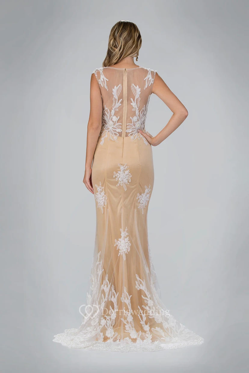 Sheath Maxi Bateau Sleeveless Lace Illusion Dress With Lace And Appliques view 2