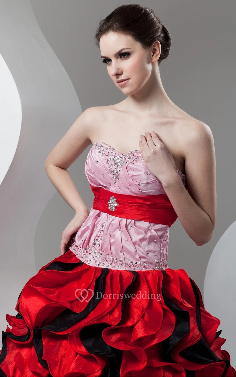 Mute-Color Ruffled Stress and Ball-Gown With Broach view 5