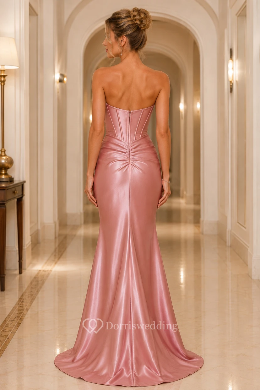 Dusty Rose Strapless Satin Mermaid Formal Dress view 2